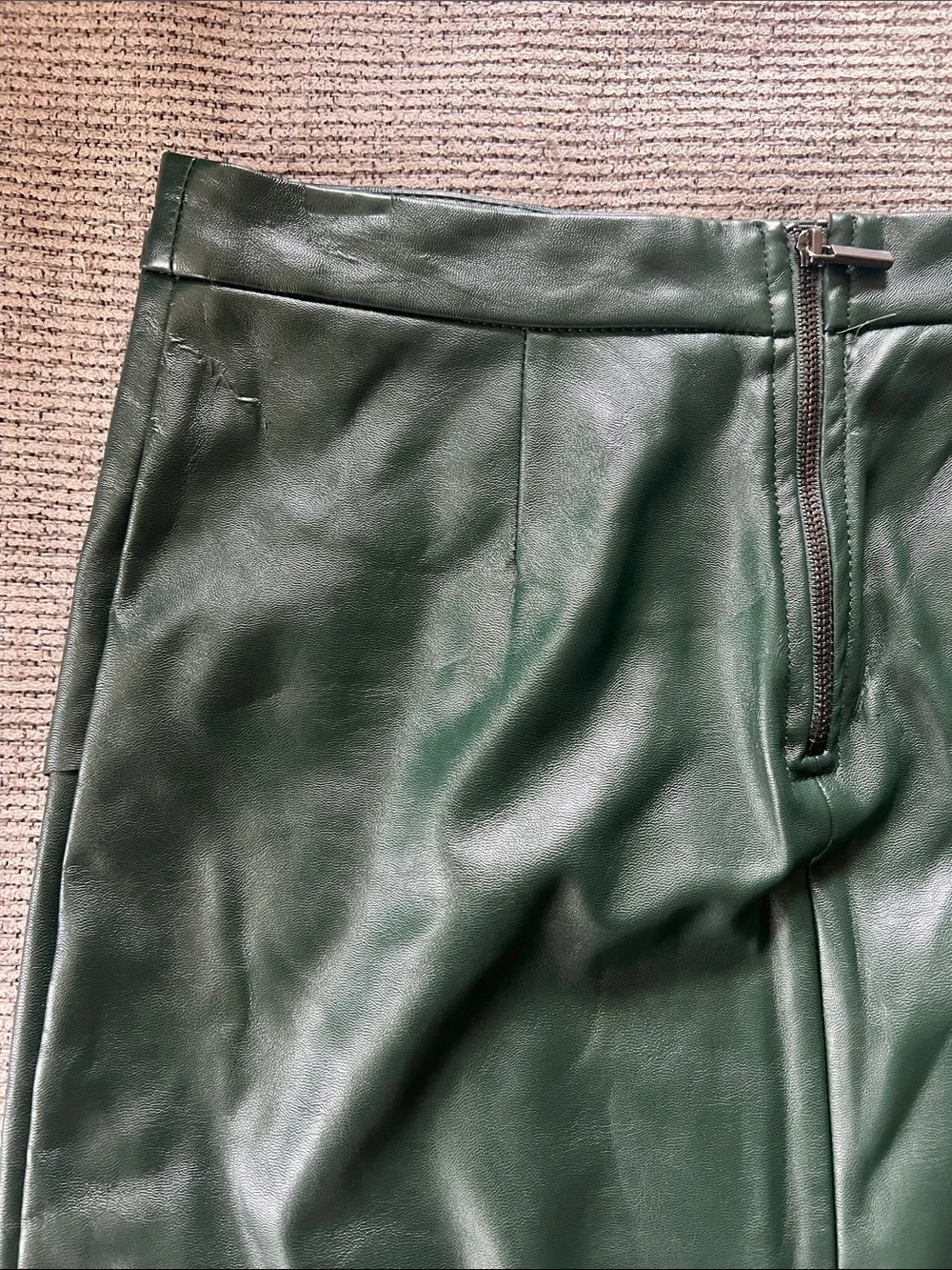 Forever 21 Dark Green Faux Leather Wrap-Accent Mini Skirt